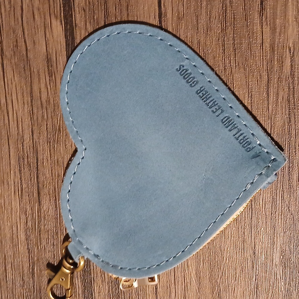 Heart Shaped Portland Leather Company Wallet Pretty Blue 4"